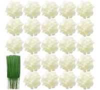 HinyoCo 28 pièces Fleurs D'hortensia en Soie Têtes 18 cm Fleur Artificielle avec Tiges Fausses Fleurs pour Les décorations de fête de Mariage à la Maison (Ivoire)