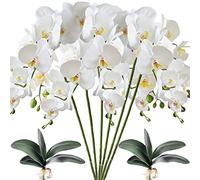 HinyoCo 6 pièces de Fleurs d'orchidées 8 têtes Phalaenopsis Artificielles avec 2 Pièces Feuille de Fleurs d'orchidées Papillon pour la décoration de la Maison