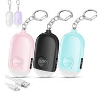 Hion Lot de 3 porte-clés avec alarme de sécurité personnelle rechargeable de 130 dB pour femmes - Alarme d'autodéfense avec lampe de poche LED - Son de sécurité d'urgence pour enfants et personnes