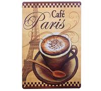 Hioni Café Paris, Pancarte en Métal Panneau Poster Plaque Métallique Slogan Art Décor Vintage Pr Bar Café Pub