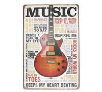 Hioni Music Inspires Me Keeps My Heart Beating Guitare Vintage Plaque de poster Panneau mural décoration murale métal Plaque