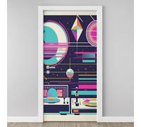 Hip-hop Musique DJ Autocollant Porte 3D Lumineux Boule Disco Affiche Bar Style de Mode Stickers Porte Poster de Porte PVC Auto-adhésif pour Salon Cuisine Chambre Salle de Bain 85x215cm W4k118