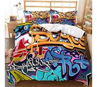 Hip Hop Parure de lit Pour Adolescents Garçons Coloré Graffiti Housse de Couette Rock Music Sports Avec Fermeture éclair pour Housse de Couette Enfants Avec 2 Taies d'oreiller (color2,135x200 cm)