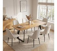 HIPIHOM Esstisch mit 4-6 Stühlen Set Ausziehbarer 130-170 cm - Essgruppe MDF-Tischplatte & Metallgestell, Küchentischfür 4-6 (1 Esstisch + 6 Beige Stühle)
