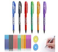 HIPTS Lot de 6 Stylos Effaçables avec 30 Recharges et 2 Gommes, Stylo Gel Couleur à Encre Thermosensible pour École et Bureau, Stylos pour Écriture Fluide et Correction Facile