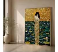 HIPWST Gustav Klimt Water Serpent Canvas Wall Art Abstract Woman in Water Poster Print Gold Floral Canvas Painting Home Decor(80x120cm/Frameless)