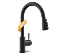 Hiqufet Robinets de Cuisine, Robinet Mitigeur Évier avec Pivotant 360° et Bec Extractible, Robinet Évier Haute Arche à Une Seule Manette en Acier Inoxydable, Noir Mat