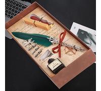 Hiraith Coffret Stylo Plume avec Plume Gravée et Coffret Cadeau | Corps en laiton élégant, plume d\'oie lisse, style rétro, parfait pour la calligraphie