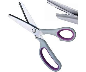 HirrWill Ciseaux crantés pour tissu ultra tranchants pour gaucher avec poignée en acier inoxydable - Ciseaux de couture professionnels en zigzag (beige et violet)