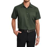 HISDERN Mens Short Sleeve Shirts Dark Green Bamboo Shirts for Men Non Iron Casual Button Down Shirt with Pocket for Work Office 3XL