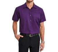 HISDERN Short Sleeve Shirts Men Iron Free Regular Fit Business Casual Dress Shirts for Work Office with Pocket Purple 4XL