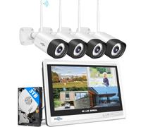 Hiseeu 5MP Kit Caméra Surveillance WiFi Extérieure, NVR 10CH 3To | Vision Nocturne Couleur, Moniteur 12", Audio Bidirectionnel, Détection Mouvement, IP66, H.265+, Plug and Play