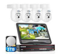Hiseeu 【5MP+POE PTZ】 Kit Caméra Surveillance PoE Extérieure 10" 8CH 3To | 100M Câble, 4 Caméras 5MP PTZ, IA Suivi Auto, Vision Nocturne Couleur 30M, Détection Mouvement, Alarme, IP66, 24/7