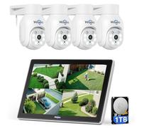 Hiseeu 5MP PTZ Kit Caméra Surveillance WiFi Extérieure 10" 10CH 1To | 4 Caméras 5MP PTZ, Ecran 10 Pouces, IA Suivi Auto, Vision Nocturne Couleur, Audio 2 Voies, IP66, H.265+