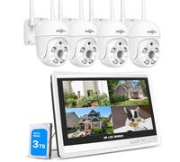 Hiseeu 5MP PTZ Kit Caméra Surveillance WiFi Extérieure, 12" 3To, 10CH NVR | 4X5MP Caméras PTZ, Vision Nocturne Couleur, Détection Personne, Audio Bidirectionnel, Visualisation à Distance