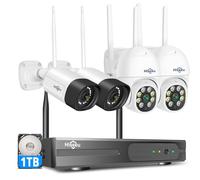 Hiseeu 5MP PTZ Kit Caméra Surveillance WiFi Extérieure, NVR 10CH 1To | 2 PTZ + 2 Caméras Fixes, Vision Nocturne Couleur, Audio Bidirectionnel, IP66, H.265+, Détection Mouvement