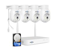 Hiseeu 5MP PTZ Kit Caméra Surveillance WiFi Extérieure, NVR 10CH 1To | Vision Nocturne Couleur, Audio Bidirectionnel, Détection Humaine, IP66, H.265+, Alarme Sonore, Accès à Distance