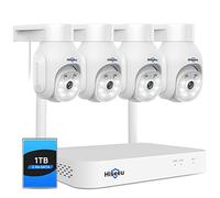 Hiseeu Kit Caméra de Surveillance WiFi Extérieure 5MP PTZ, NVR 10 Canaux avec Disque Dur 1To, Vision Nocturne Couleur, Détection Humaine, Alarme Sonore, Accès à Distance