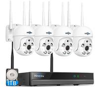 Hiseeu Kit Caméra Surveillance WiFi 5MP PTZ 360°, NVR 10CH 1To | Vision Nocturne Couleur, Détection Humaine IA, Audio Bidirectionnel, IP66, H.265+, Stockage Local Sans Abonnement