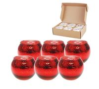 Hiseng 6 pièces Photophore Verre Rond Bougeoir Votif Porte-Bougie Votif pour Bougies Chauffe-Plat pour Décoration de Noël, Maison, Mariage, Fête et Décoration de Table (Rouge)
