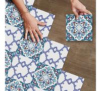 Hiseng Auto-adhésif Stickers Sol Carrelage 20x20cm, Motif Floral Coloré DIY Imperméable Stickers Plancher/Muraux Décoration pour Cuisine Salle de Bain Salon (Bleu Clair,1 Jeu de 25 pièces)
