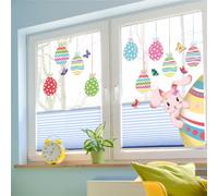 Hiseng Autocollant de Fenêtre de Pâques, Autocollant Lapin de Pâques 2 Feuilles Stickers Oeufs de Paques Printemps Papillon Lapin Rose Autocollant Fenetre PVC Electrostatique (Œufs de Pâques)