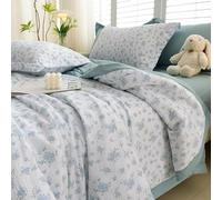 Hiseng Couette 1 Personne en Microfibre, Couette Imprimée Botanique Reversible pour 4 Saisons, Tempérée Duvet sans Housse 2 Personnes pour Adulte Enfant (Fleur Bleue,150x200cm)
