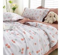 Hiseng Couette 1 Personne en Microfibre, Couette Imprimée Botanique Reversible pour 4 Saisons, Tempérée Duvet sans Housse 2 Personnes pour Adulte Enfant (Cerise,100x150cm)