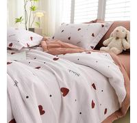 Hiseng Couette 1 Personne en Microfibre, Couette Imprimée Fleurs Reversible pour 4 Saisons, Tempérée Duvet sans Housse 2 Personnes pour Adulte Enfant (Cœur,150x200cm)
