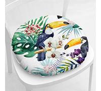 Hiseng Coussin de Chaise Coussins de Siège, Ronde Tatami Respirant Fleur Oiseau Schéma Coussins de Chaise Galette de Chaise pour Salle à Manger/Bureau/Canapé,40x40cm (Plantes Tropicales)