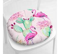 Hiseng Coussin de Chaise Coussins de Siège, Ronde Tatami Respirant Fleur Oiseau Schéma Coussins de Chaise Galette de Chaise pour Salle à Manger/Bureau/Canapé,40x40cm (Flamant de Cactus)