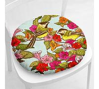 Hiseng Coussin de Chaise Coussins de Siège, Ronde Tatami Respirant Fleur Oiseau Schéma Coussins de Chaise Galette de Chaise pour Salle à Manger/Bureau/Canapé,40x40cm (Fleur Rouge)