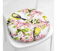 Hiseng Coussin de Chaise Coussins de Siège, Ronde Tatami Respirant Fleur Oiseau Schéma Coussins de Chaise Galette de Chaise pour Salle à Manger/Bureau/Canapé,40x40cm (Fleur Rose)