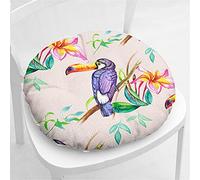 Hiseng Coussin de Chaise Coussins de Siège, Ronde Tatami Respirant Fleur Oiseau Schéma Coussins de Chaise Galette de Chaise pour Salle à Manger/Bureau/Canapé,40x40cm (Toucan)