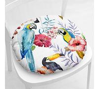 Hiseng Coussin de Chaise Coussins de Siège, Ronde Tatami Respirant Fleur Oiseau Schéma Coussins de Chaise Galette de Chaise pour Salle à Manger/Bureau/Canapé,40x40cm (Perroquet)