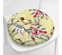 Hiseng Coussin de Chaise Coussins de Siège, Ronde Tatami Respirant Fleur Oiseau Schéma Coussins de Chaise Galette de Chaise pour Salle à Manger/Bureau/Canapé,40x40cm (Jaune)