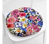Hiseng Coussin de Chaise Coussins de Siège, Ronde Tatami Respirant Fleur Schéma Coussins de Chaise Galette de Chaise pour Salle à Manger/Bureau/Canapé,40x40cm (Fleurs colorées)