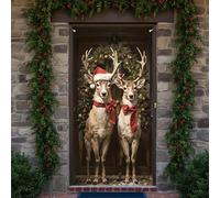 Hiseng Couverture de Porte de Noël Bannière de Porte de Noël Suspendue Bannière Toile de Fond de Noël pour Décoration de Vacances Noël Hiver Porte d'Entrée Maison (Wapiti,200x90cm)