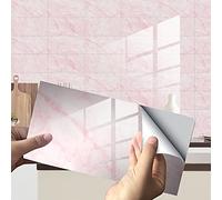 Hiseng Hiser Rectangle Adhésive Décorative à Carreaux pour Salle de Bains et Cuisine Stickers Carrelage, Motif de Marbre 3D Mosaïque Imperméables Adhésive Décoration, 30x15cm (Rose,16Pièces)