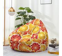 Hiseng Housse Pouf Poire Vide S M L XL XXL, Imprimé Fruits Housse de Pouf Poire sans Remplissage Poire pour Enfants Tissus Lavables pour Salon Chambre (Pamplemousse,100x120cm)