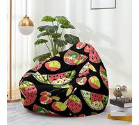 Hiseng Housse Pouf Poire Vide S M L XL XXL, Imprimé Fruits Housse de Pouf Poire sans Remplissage Poire pour Enfants Tissus Lavables pour Salon Chambre (Cerise,80x90cm)