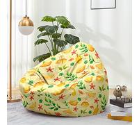 Hiseng Housse Pouf Poire Vide S M L XL XXL, Imprimé Fruits Housse de Pouf Poire sans Remplissage Poire pour Enfants Tissus Lavables pour Salon Chambre (Citron,100x120cm)