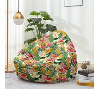 Hiseng Housse Pouf Poire Vide S M L XL XXL, Imprimé Fruits Housse de Pouf Poire sans Remplissage Poire pour Enfants Tissus Lavables pour Salon Chambre (Banane,100x120cm)