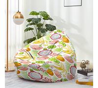Hiseng Housse Pouf Poire Vide S M L XL XXL, Imprimé Fruits Housse de Pouf Poire sans Remplissage Poire pour Enfants Tissus Lavables pour Salon Chambre (Fruit du Dragon,90x110cm)