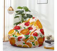 Hiseng Housse Pouf Poire Vide S M L XL XXL, Imprimé Fruits Housse de Pouf Poire sans Remplissage Poire pour Enfants Tissus Lavables pour Salon Chambre (Fraise,90x110cm)