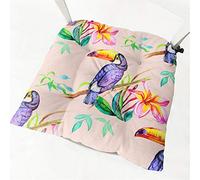 Hiseng Lot de 2 Coussin de Chaise Coussins de Siège, Carré Tatami Respirant Fleur Oiseau Schéma Coussins de Chaise Galette de Chaise pour Salle à Manger/Bureau/Canapé, 40x40cm (Toucan)