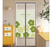 Hiseng Moustiquaire Porte Fenetre, Rideau Anti Mouche Magnetique Fermeture Installation Sans Perçage Moustiquaire Porte Magnétique pour Balcon, Terrasse (Fleurs vertes,110x210cm (LxH))