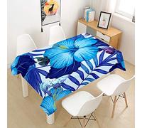 Hiseng Nappe Rectangulaire Imperméable, 3D Plantes Tropicales Imprimé Anti Tache Lavable Nappes Entretien Facile pour Cuisine Jardin Picnic Party Exterieur de Table (Bleu,140x260cm)