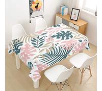 Hiseng Nappe Rectangulaire Imperméable, 3D Plantes Tropicales Imprimé Anti Tache Lavable Nappes Entretien Facile pour Cuisine Jardin Picnic Party Exterieur de Table (Rose,140x260cm)