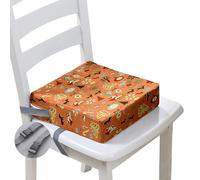 Hiseng Rehausseur Chaise Enfant, Coussin Siège Surélevée Imprimé Père Noël Coussin Rehausseur Chaise de Salle à Manger Portable Amovible avec 2 Ceinture de Sécurité (32x32x8cm,Nordique Noël)